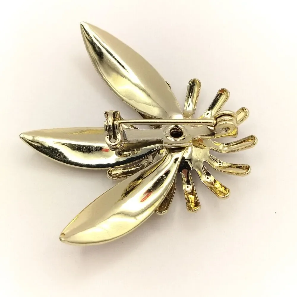 Green Stone Flower Gold Tone Vintage Pin Brooch